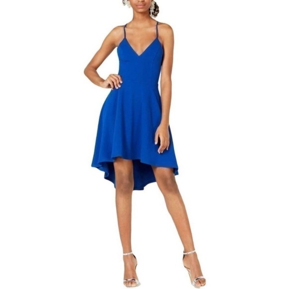 B Darlin Dresses & Skirts - B DARLIN Dress V Neck High Low Lace Cutout Back Royal Blue Junior Size 15/16
